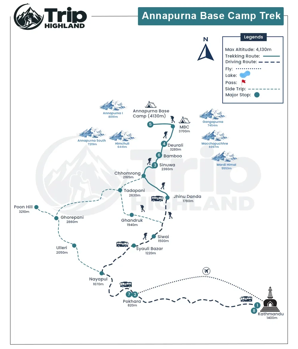 Annapurna Base Camp Trek 9 Days: Itinerary, Cost, Map & Guide route map
